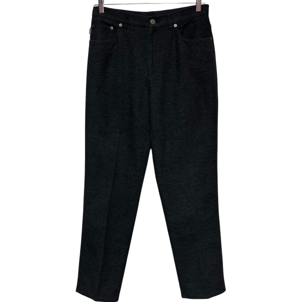 Lauren Ralph Lauren Cotton High Rise Straight Leg Pants Black Gray 10